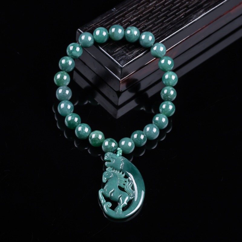 Jewelry & Watches Company - Natürliches Jadeit Blauwasser-Tierkreiszeichen Pferdeperlen Handgeknüpftes Armband