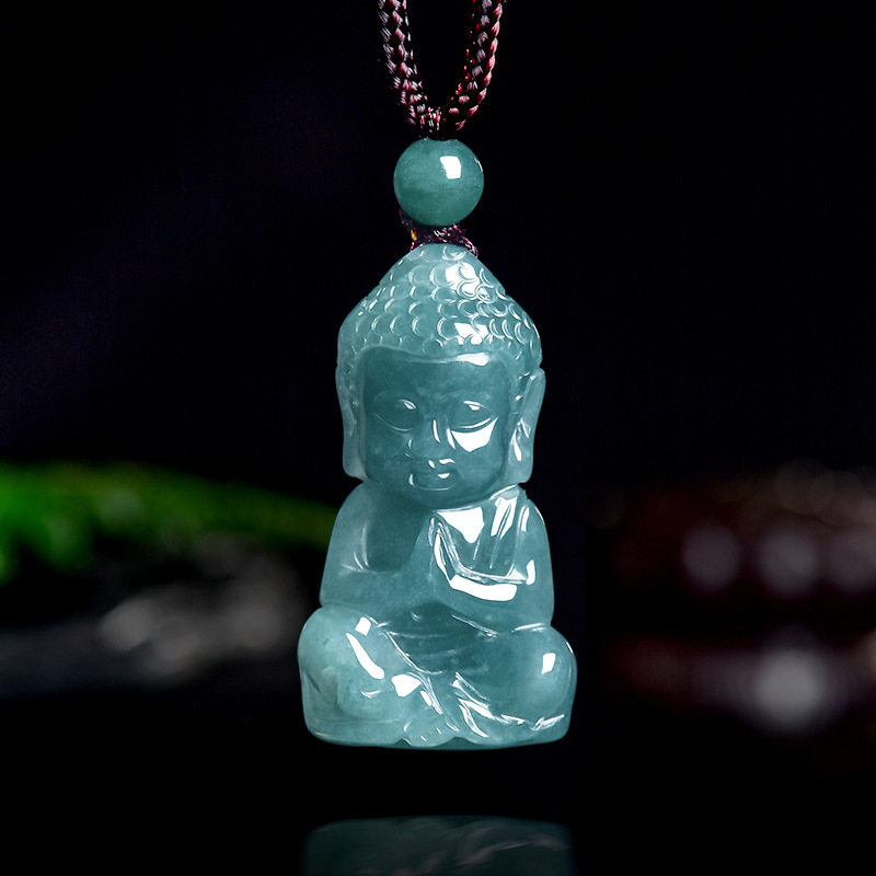 Necklace Pendant - Natürlicher Echter Smaragd Jade Blauwasser-Baby-Buddha Anhänger