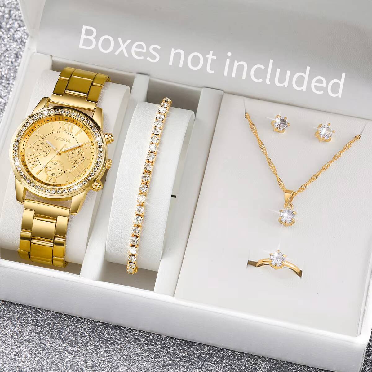 Jewelry Clasp Watches - 6 Stück/Set Mode-Strass-Damenuhren, analoge Quarz-Armbanduhr, Schmuckset,