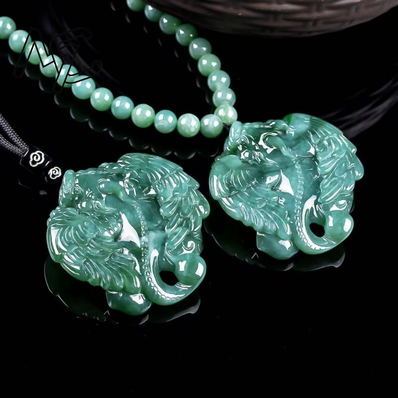 Necklace Pendant - Natürlicher Echter Smaragd Blau Wasserfliegende Apsaras
