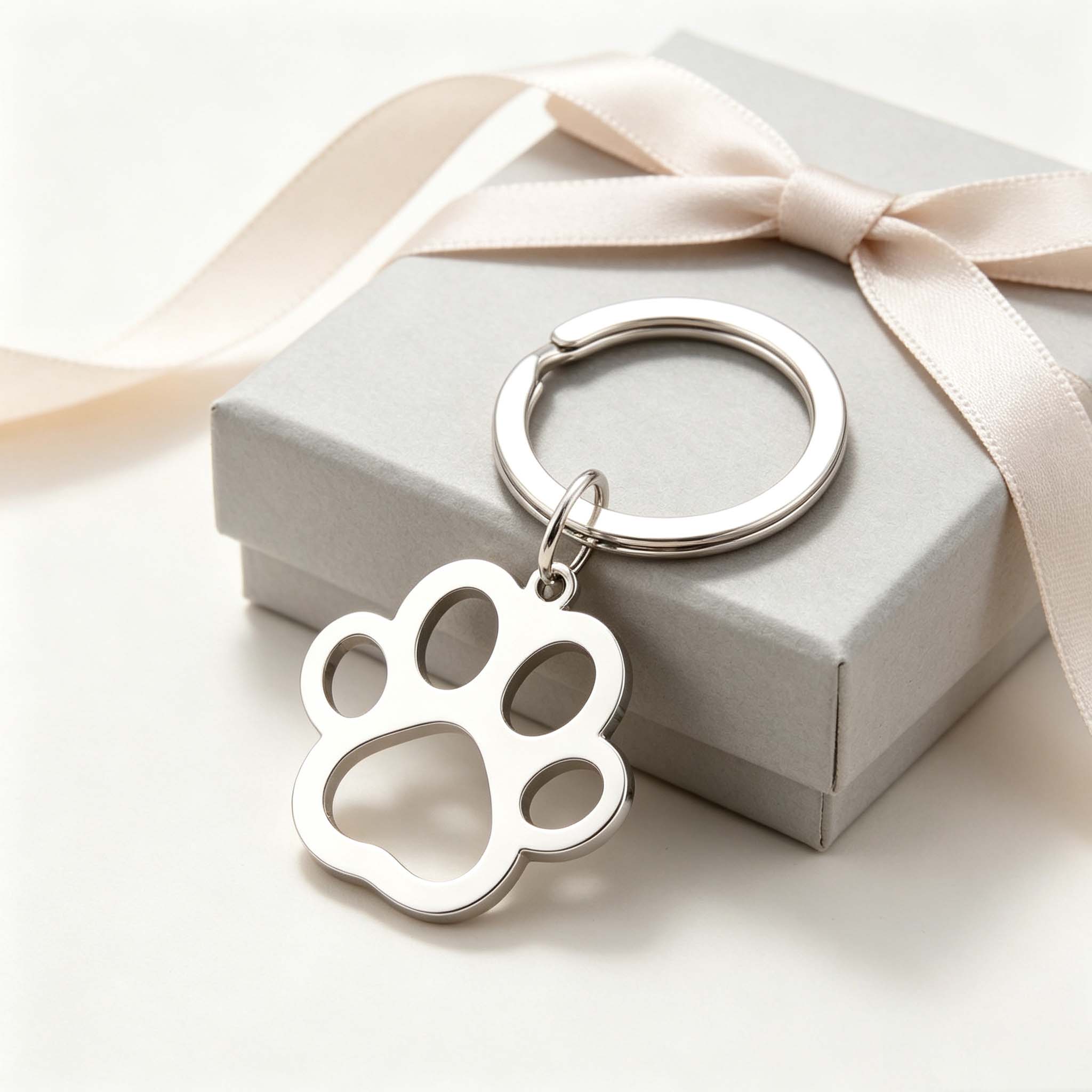 Mens Dog Tag Necklace - 5 Stück Edelstahl-Hundepfoten-Schlüsselanhänger, silberfarbener modischer Autoschlüsselanhänger,