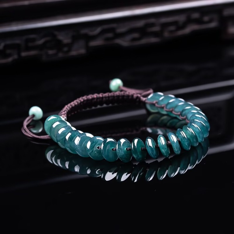 Jewelry & Watches Company - Natürliches Echtes Smaragd-Blaues Wasser-Abakus-Perlen-Armband Myanmar Jadeit