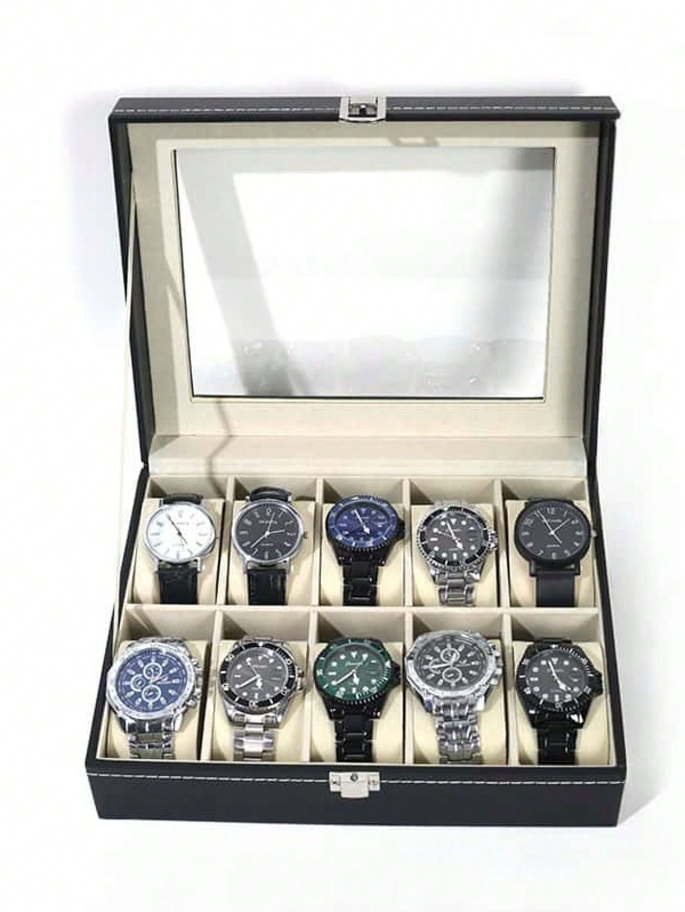 Jewelry Box With Watches - Leder-Uhrenbox mit Schloss, Große Uhren-Vitrine, Hochwertiger