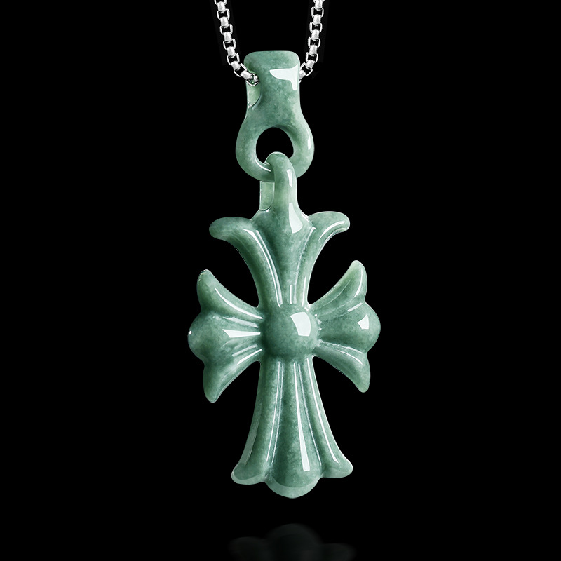 Necklace Pendant - Natürliche burmesische Jadeit-Kreuz-Anhänger-Halskette, Schmuck, Designer-Edelstein, echter