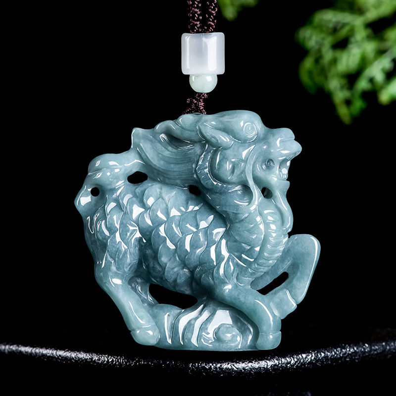 Necklace Pendant - Burmesischer Jadeit Kylin Anhänger Halskette Geschnitztes