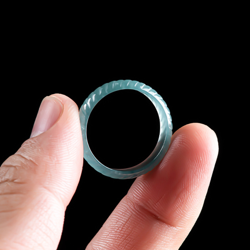 Jewelry & Watches Company - Blaue Echte Burmesische Jade-Ringe Luxuriöse Smaragd-Geschnitzte