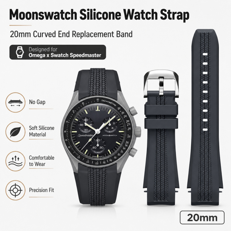 Omega Watch Speedmaster - 20mm Gebogenes Silikon-Uhrenarmband ohne Lücken als