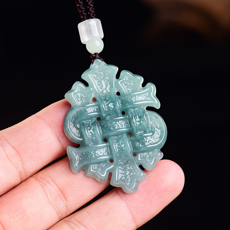 Necklace Pendant - Natürlicher Burmesischer Jadeit Chinesischer Knoten Anhänger